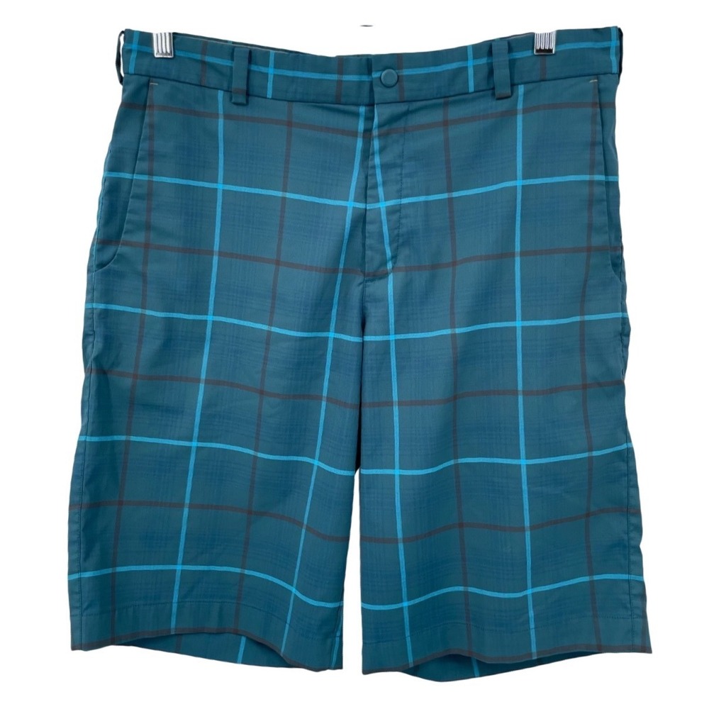 Nike Golf Shorts Men 34 Teal Blue Plaid Dri-FIT Tour Performance 509182-373